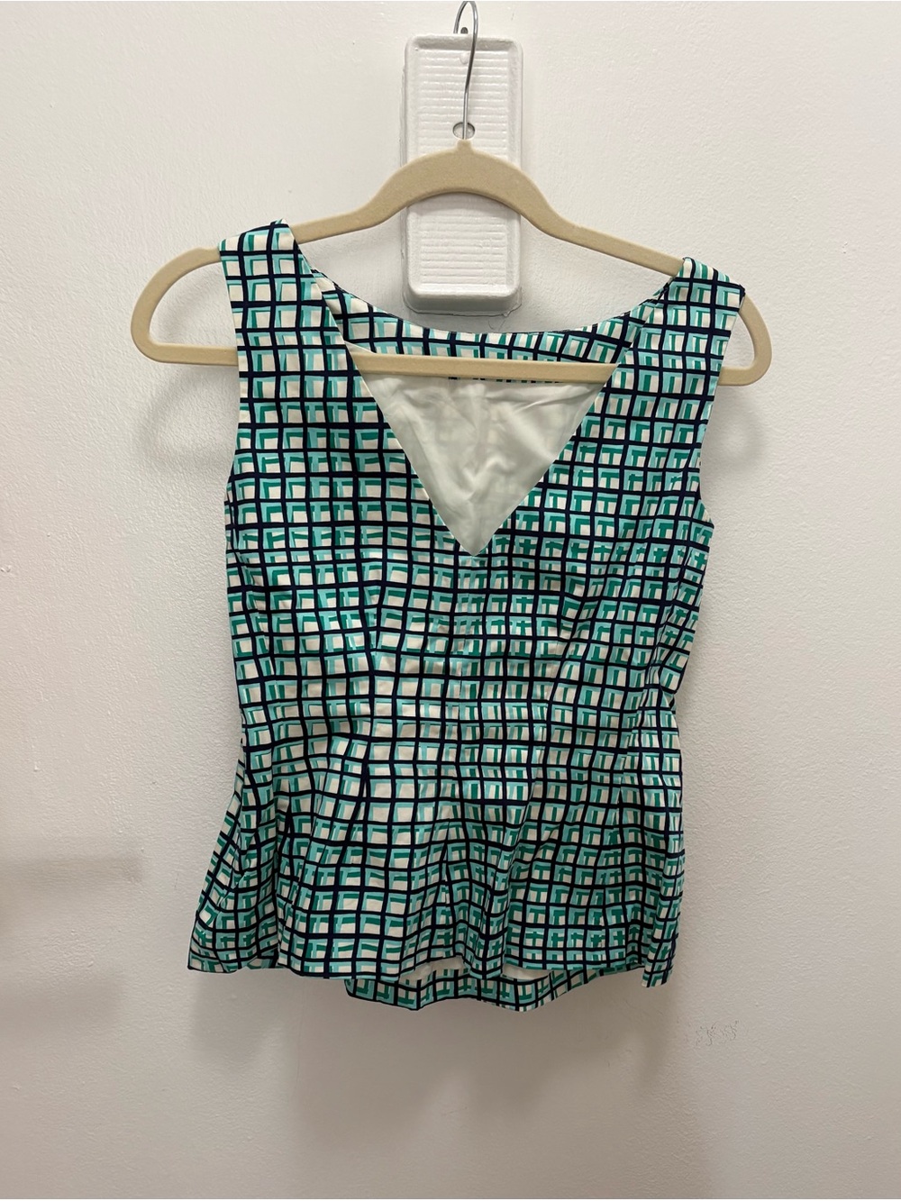 kate spade Sleeveless Peplum Camisole in Teal and Navy Grid